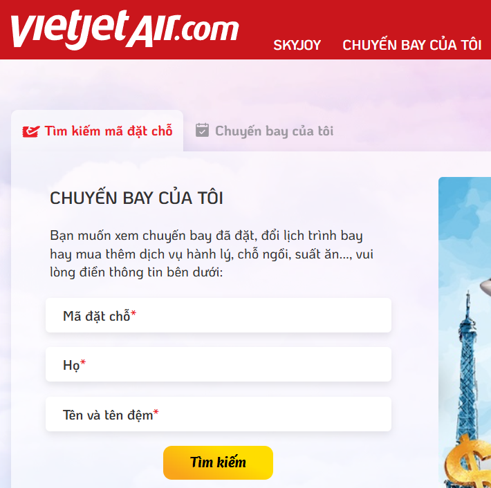 Kiểm tra vé máy bay điện tử Vietjet hay tra ve may bay gia re cũng không có gì khác biệt