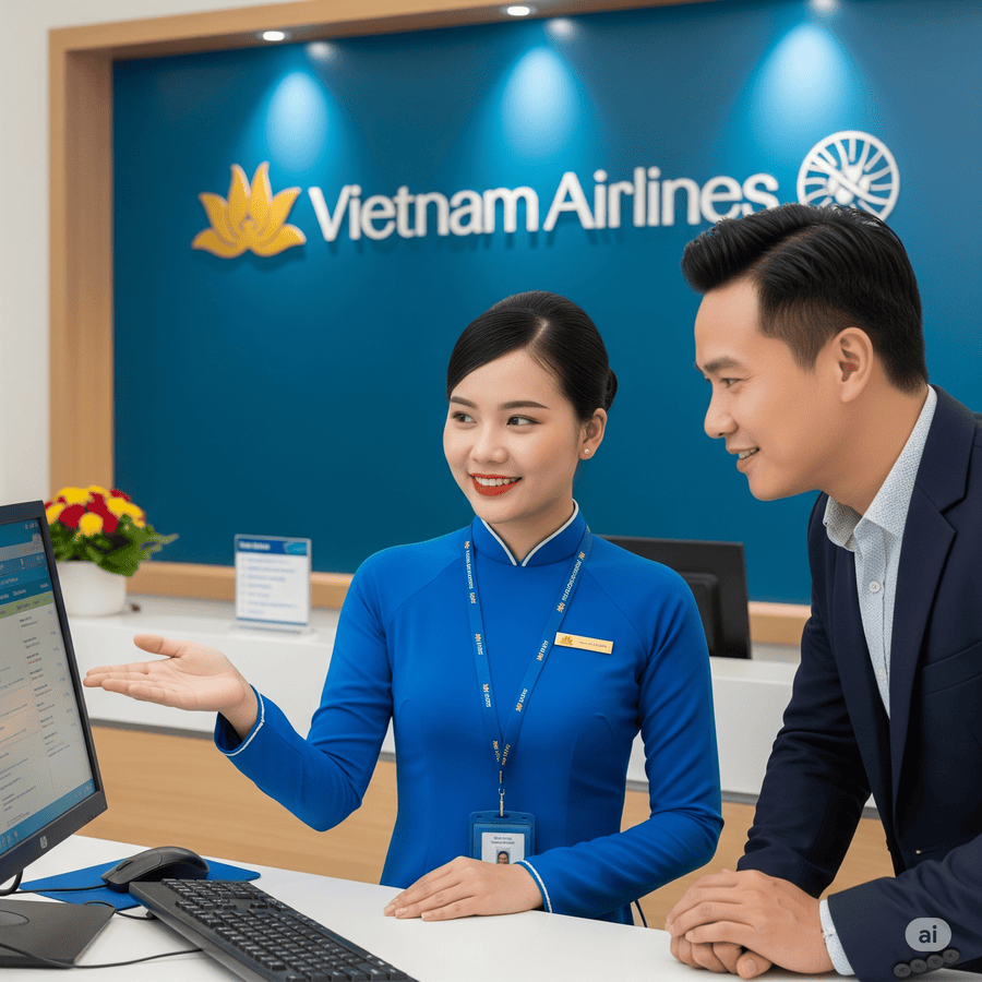 Khách hàng đến giao dịch tại Phòng vé Vietnam airlines