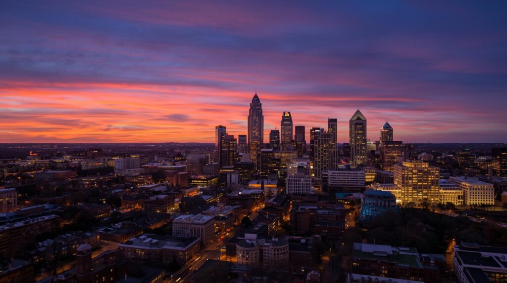 Toàn cảnh thành phố Atlanta với các tòa nhà chọc trời nhìn từ trung tâm