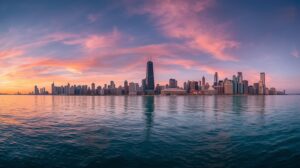Toàn cảnh thành phố Chicago nhìn từ hồ Michigan – vé máy bay Sài Gòn Chicago