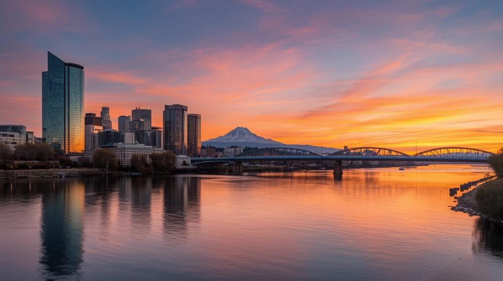 Toàn cảnh thành phố Portland nhìn từ sông Willamette – điểm đến của vé máy bay Sài Gòn Portland