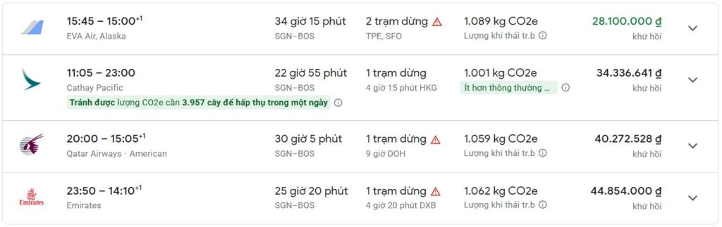 Vé máy bay Sài Gòn Boston giá rẻ nhất khoảng 28 triệu đồng