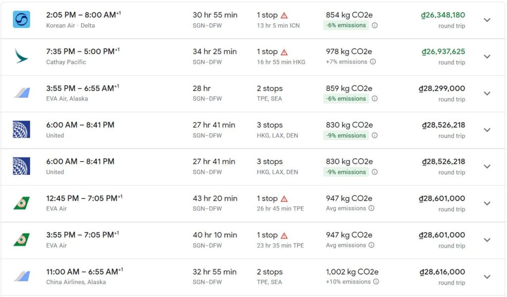 vé máy bay Sài Gòn Dallas khứ hồi