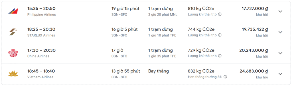 vé máy bay Sài Gon San Francisco giá vé khứ hồi