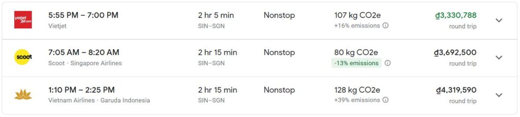 Vé máy bay Sài Gòn Singapore chặng đi