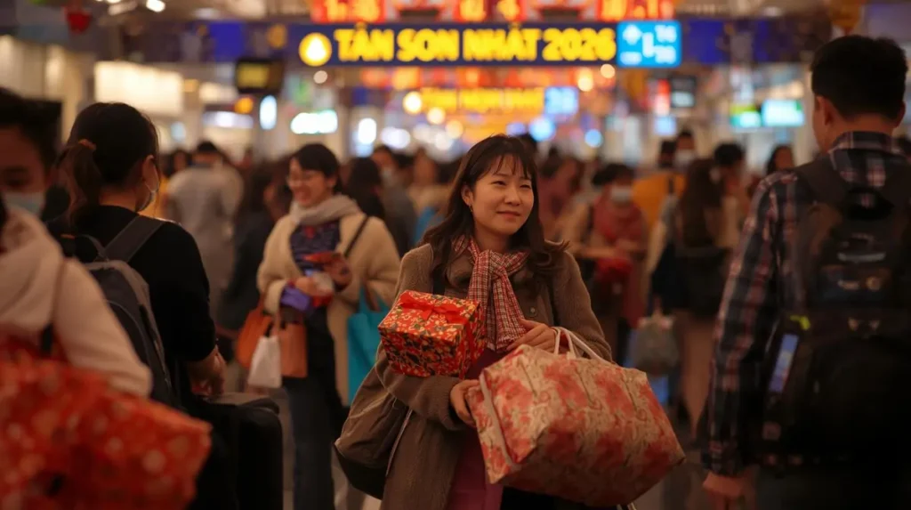 Hành khách tại sân bay Tân Sơn Nhất dịp Tết 2026 chuẩn bị bay Sài Gòn Vinh