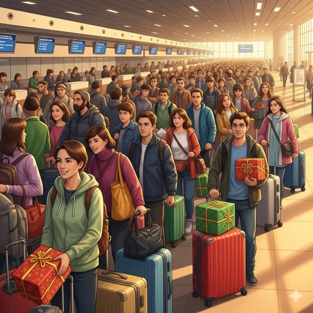 Sân bay Tân Sơn Nhất đông đúc dịp Tết, hành khách chuẩn bị bay Sài Gòn Huế.