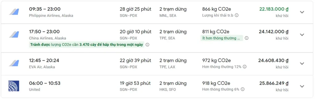 Bảng giá vé máy bay đi Portland khởi hành từ Sài Gòn