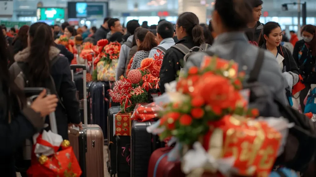 Sân bay Tân Sơn Nhất đông đúc dịp Tết, hành khách xếp hàng chuẩn bị bay Sài Gòn Đồng Hới.