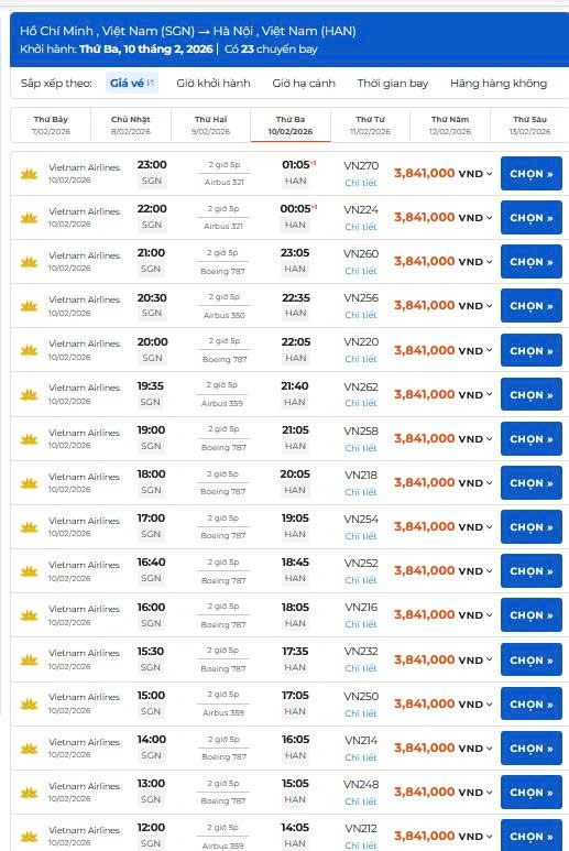 Giá vé máy bay Tết 2026 Sài Gòn – Hà Nội cập nhật mới nhất