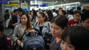 Hành khách làm thủ tục check-in vé máy bay Tết 2026 Sài Gòn Hải Phòng tại sân bay Tân Sơn Nhất